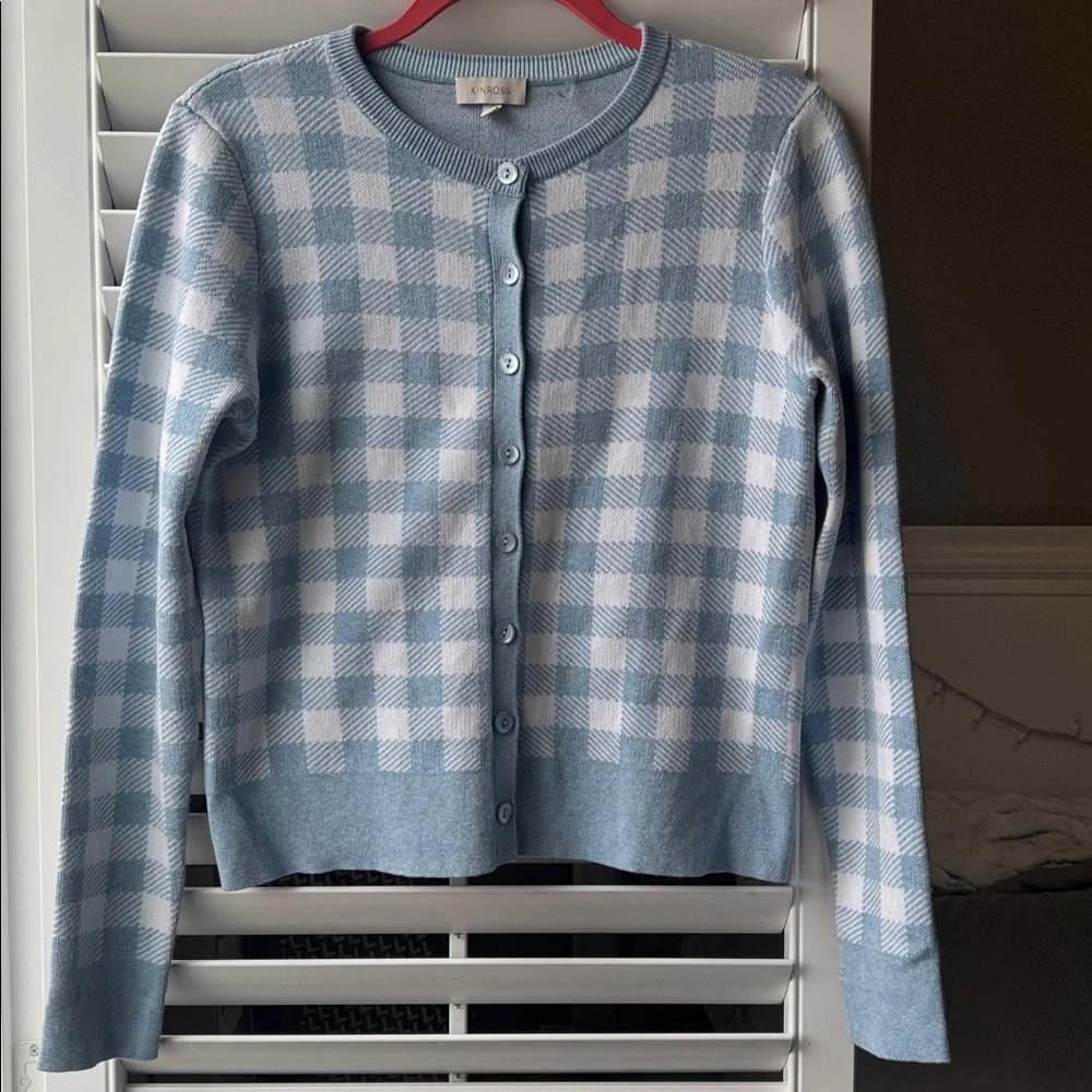 Kinross Gingham Cardigan NWOT 🩵 - Picture 6 of 8